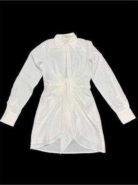 Classic White Long-Sleeve Tie-Front Dress